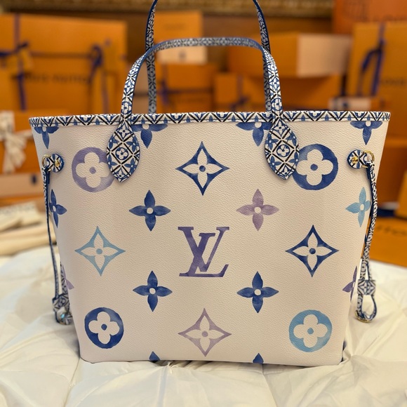 NIB Louis Vuitton Neverfull MM By The Pool Blue 2023 M22979 With Pouch - Picture 3 of 15